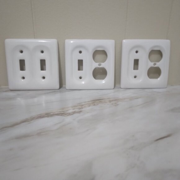 White Porcelain Wall Plate Covers- Vintage - Picture 2 of 5